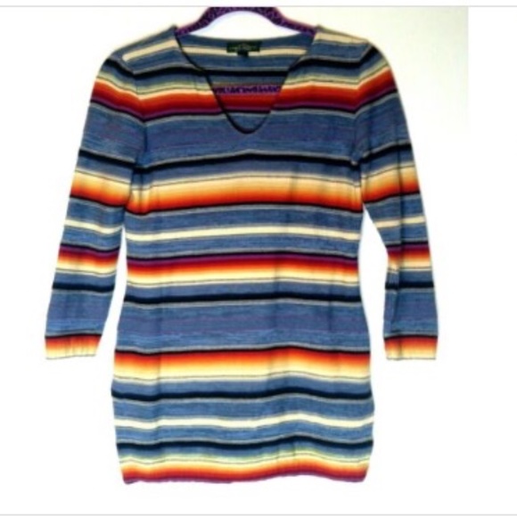 LRL Lauren Jeans Co Ralph Lauren  XS Blue Multi Top Striped Shirt Southwest LS - Picture 1 of 5
